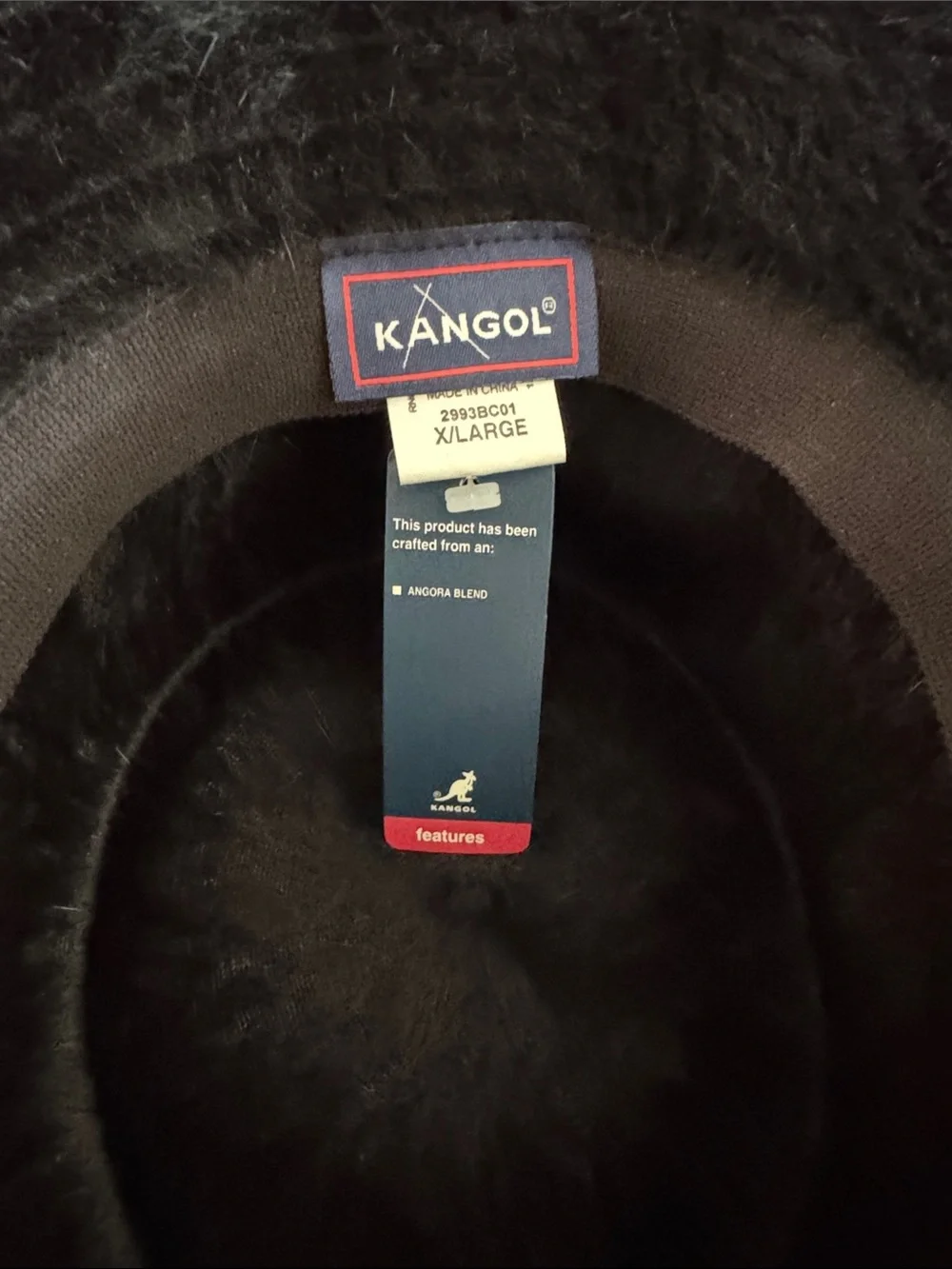 Kangol Black Plush Bucket Hat with Embroidered Logo
